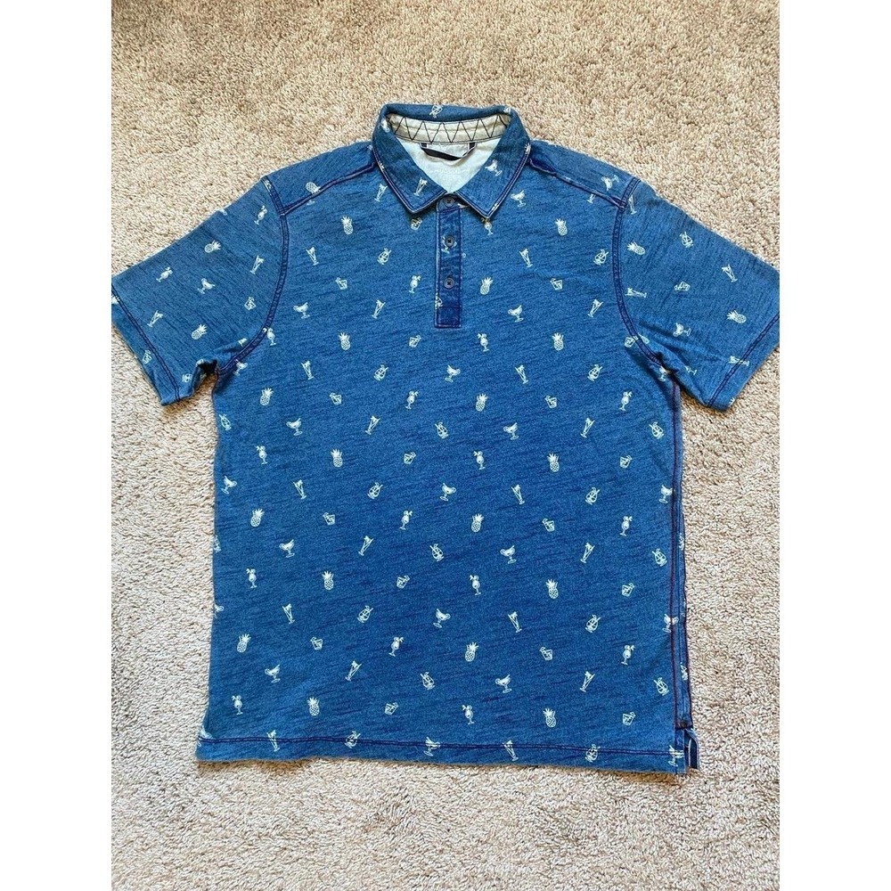 Tommy Bahama Shirt Men Large Tropical Drinks Pullover 1/4 Button Novelty sku19